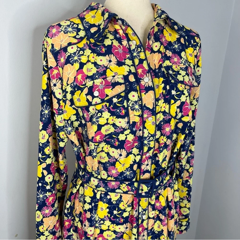 Modcloth NEW Size Large Pearl Snap Boho Western Floral Belted Shirt Dress H12 - Picture 3 of 9